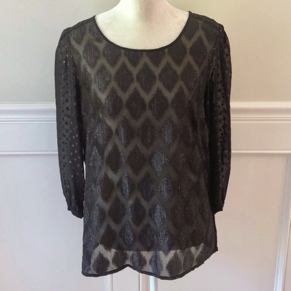 ANTHROPOLOGIE HD in Paris Black Metallic Dot Top - Picture 1 of 6